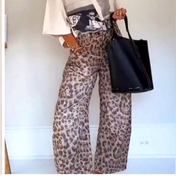 We The Free  people Good luck Leopard Print Barrel Jeans - Picture 9 of 9